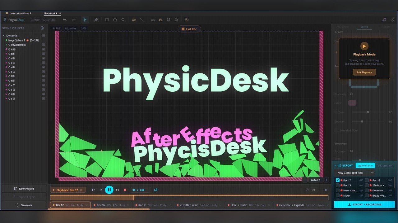 PhysicDesk — Real-Time Physics Simulation in After Effects