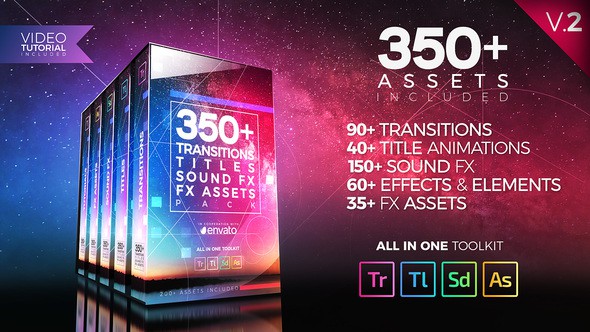 VIDEOHIVE 350+ PACK: TRANSITIONS, TITLES, SOUND FX