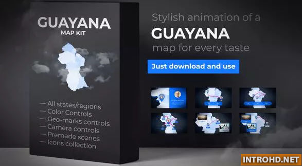 VIDEOHIVE GUYANA ANIMATED MAP – CO-OPERATIVE REPUBLIC OF GUYANA MAP KIT