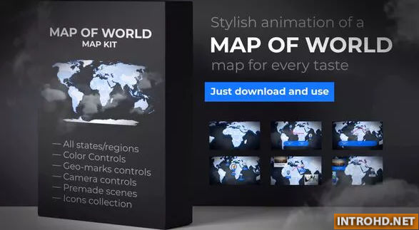 VIDEOHIVE MAP OF WORLD WITH COUNTRIES – ANIMATED MAP