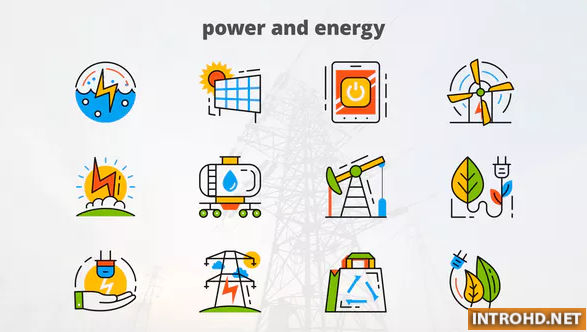 VIDEOHIVE POWER AND ENERGY – FLAT ANIMATED ICONS
