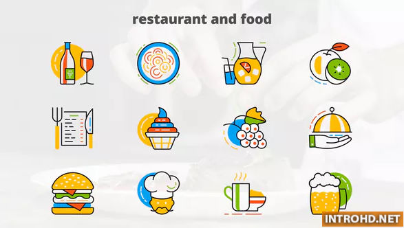 VIDEOHIVE RESTAURANT AND FOOD – FLAT ANIMATED ICONS