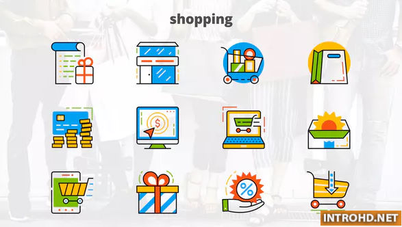 VIDEOHIVE SHOPPING – FLAT ANIMATED ICONS