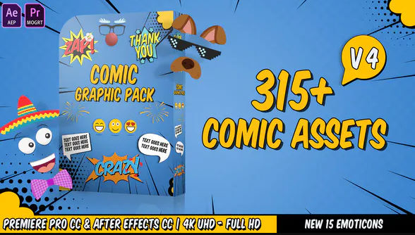 Comic Titles – Speech Bubbles – Emoji – Stickers – Flash FX Graphic Pack Videohive