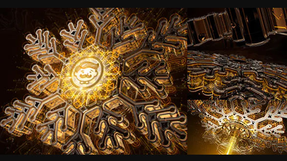 Videohive Snowflake Opener 3D/ Gold Metal Intro/ Syfy Winter/ High Technology Snow Intro/ HUD Logo/ New Year