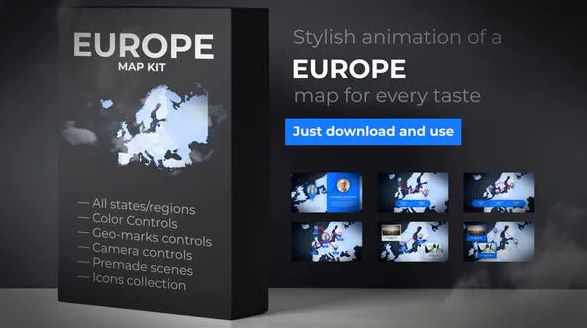 VIDEOHIVE MAP OF EUROPE WITH COUNTRIES – EUROPE MAP KIT