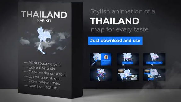 VIDEOHIVE THAILAND ANIMATED MAP – KINGDOM OF THAILAND MAP KIT