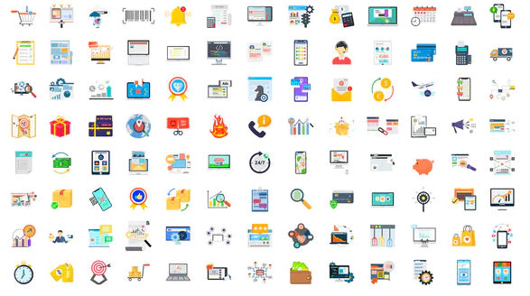 Videohive 100 Digital Marketing & E-Commerce Icons