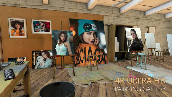 Videohive Photos on canvas in an Artist studio