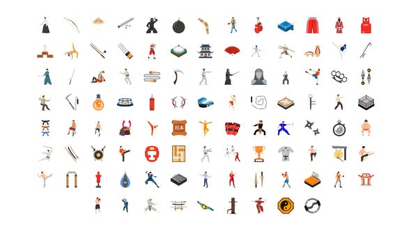 Videohive 100 Martial Arts Icons