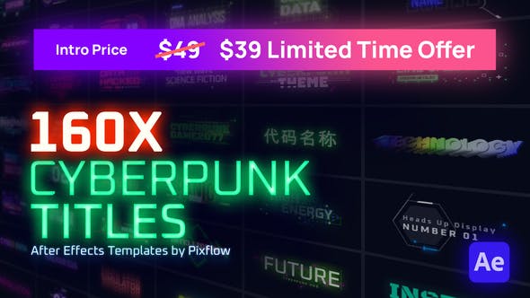 Videohive Cyberpunk Titles Lowerthirds and Backgrounds