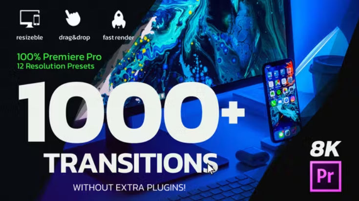 Videohive 1000 Premiere Pro Transitions | Motion Design Presets | Resizable