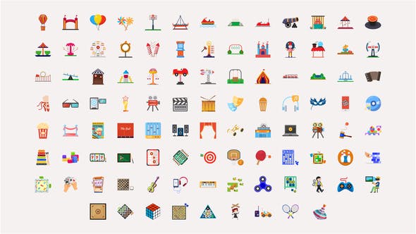 Videohive 100 Fun Activities Icons
