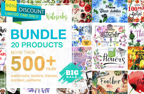 Watercolor Mega Bundle – 20 Sets with over 500 Graphics
