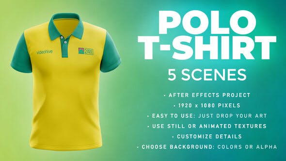 Polo T-shirt – 5 Scenes Mockup Template – Animated Mockup PRO – Videohive