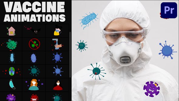 Videohive Corona Virus And Vaccine Cartoon Icons for Premiere Pro