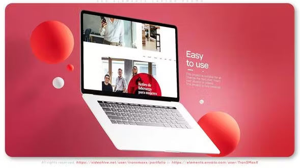 Videohive Red Elements Laptop Mockup Promo