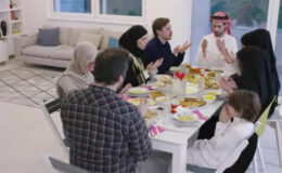Eid Mubarak Muslim People Praying Before Iftar Dinner (Stock Footage)