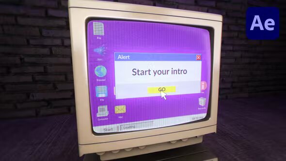 Videohive Old Computer Glitch Logo Intro