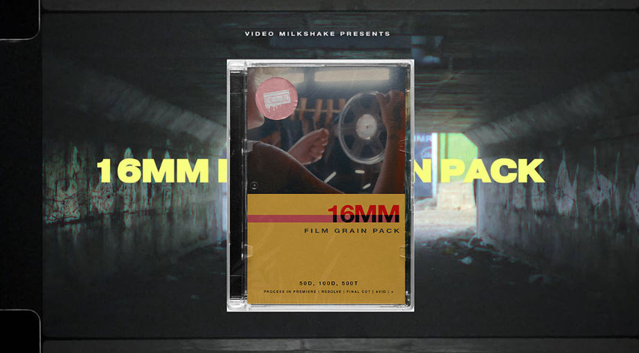Video Milkshake - 16mm Film Grain Pack (Grain, Overlays, Textures) PRO 6K cover preview