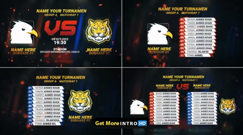 Videohive Sports tournament Players List || Team vs card || Soccer Broadcast