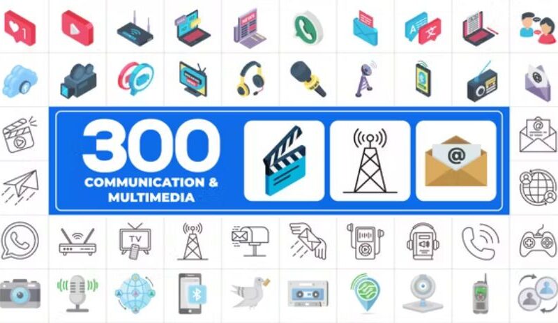 Videohive 300 Icons Pack – Communication & Multimedia