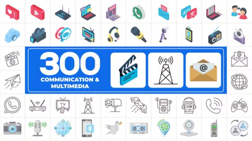Videohive 300 Icons Pack - Communication & Multimedia preview