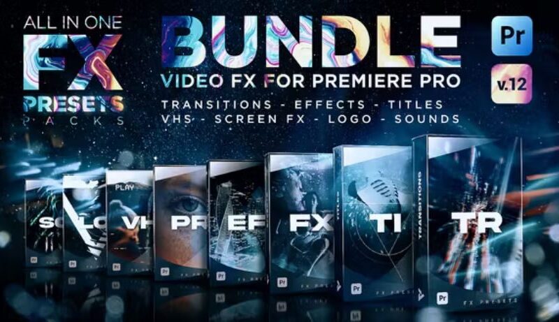 Videohive FX Presets Bundle for Premiere Pro | Transitions, Titles, Effects, VHS, LUTs, Logo, Sounds V.12