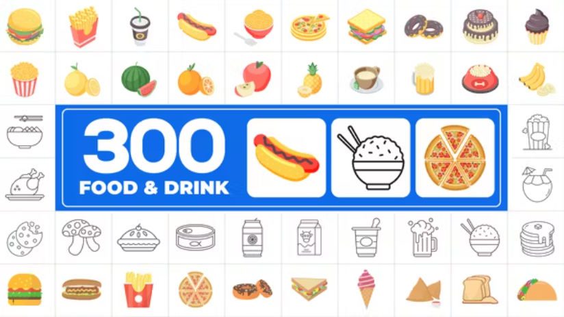 Videohive 300 Icons Pack - Food & Drinks preview