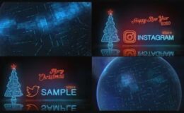 Videohive Happy New Year and Merry Christmas Digital Neon Logo Reveal | 2 mode