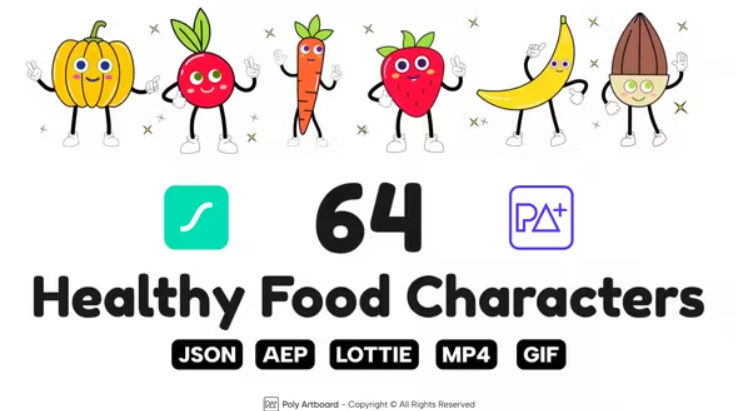 Videohive Healthy Food Lottie Characters