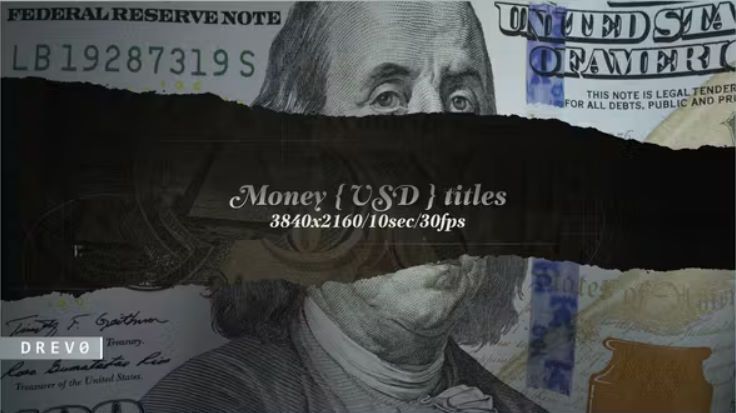 Videohive Money USD Titles/ Dollars USA/ Blockchain/ Banknotes and Bonds/ Business/ Economics/ Corporate/ $