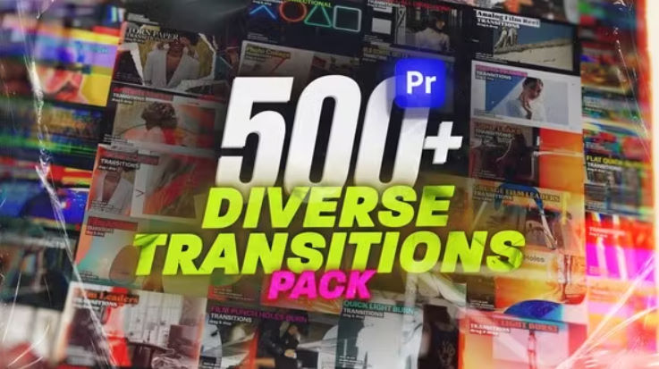 Videohive Diverse Transitions Pack for Premiere Pro: Glitch, Film, Light, Seamless, Collage, Paper & More