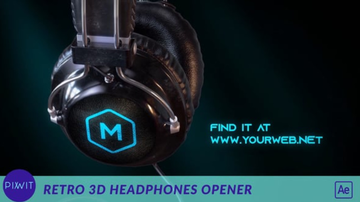 Videohive Retro 3d Headphones Podcast Intro