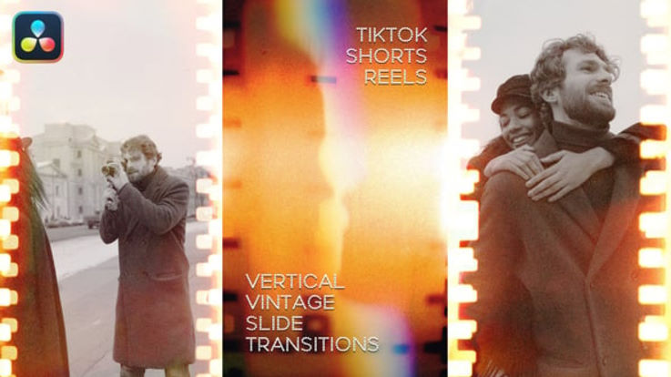 Videohive Vertical Vintage Slide Transitions | TikTok, Shorts, Reels For DaVinci Resolve