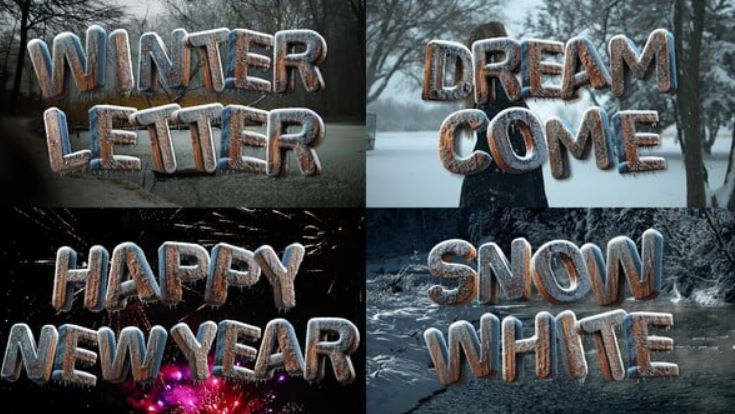 Videohive 3D Winter Freeze Wood Letters