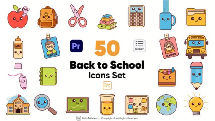 Videohive Back To School Icon Set For Premiere Pro