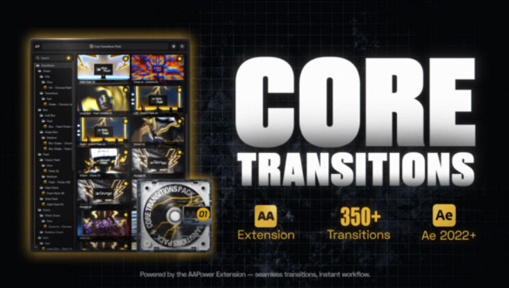 Videohive Core Transitions Pack: 350+ Dynamic & Seamless Transitions for After Effects | AAPower