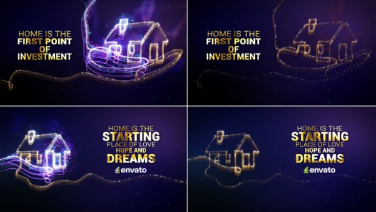 Videohive House Holding Neon line Art // House building