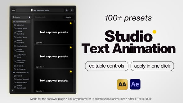 Videohive Studio Text Animation: 100+ Text Presets with Custom Controls for After Effects