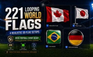 Videohive 221 Looping World Flags for After Effects – 4 Realistic 3D Setups, Keyed