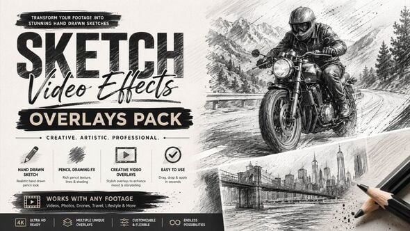 Videohive Hand Drawn Sketch Video Overlays Pack | Pencil Drawing FX